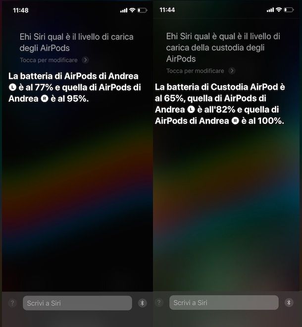 Conoscere stato batteria AirPods tramite Siri