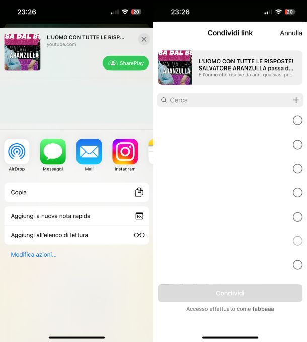 Inviare un link di YouTube su Instagram