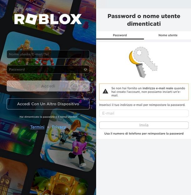 Recuperare password Roblox email Android