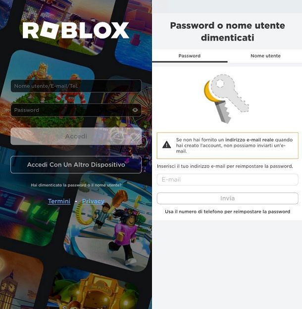 Recuperare password Roblox email Android