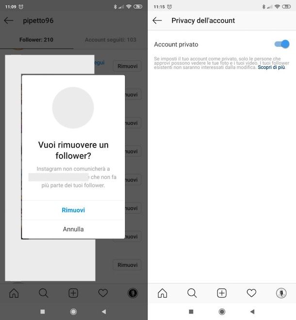 Rimuovere follower da Instagram Android