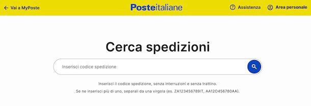 Cerca spedizioni Poste Italiane