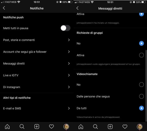 Notifiche Instagram