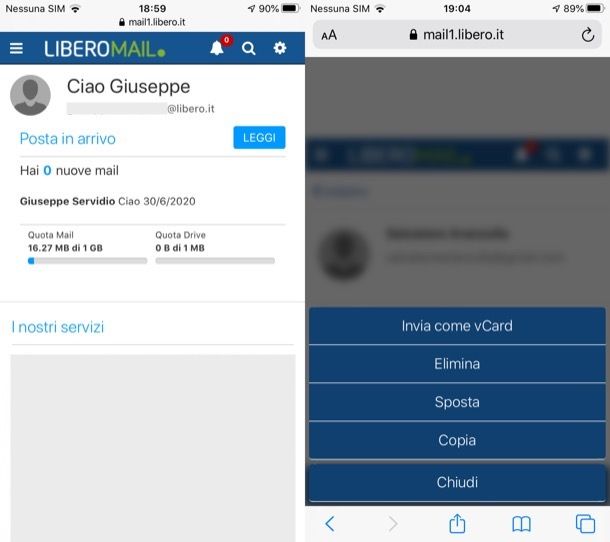 Eliminare contatti Libero