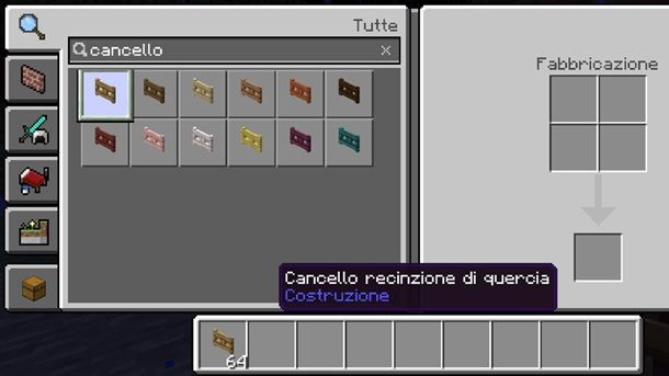 Cancello recinzione Minecraft Bedrock