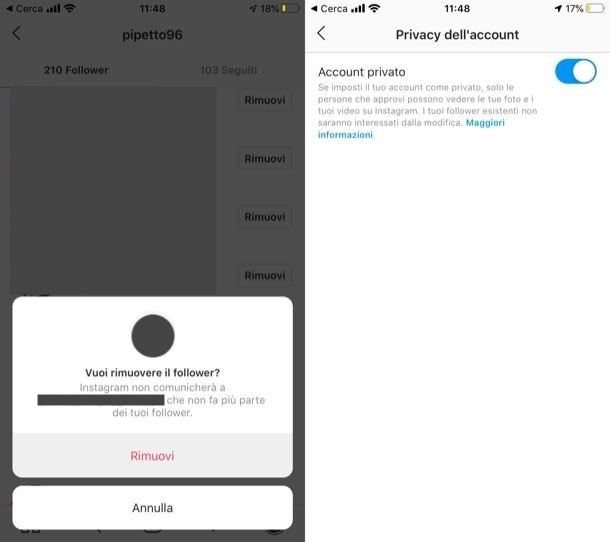 Rimuovere follower da Instagram iOS