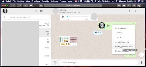 Contrassegnare messaggio importante WhatsApp PC