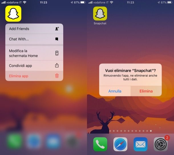 Disinstallare Snapchat su iPhone