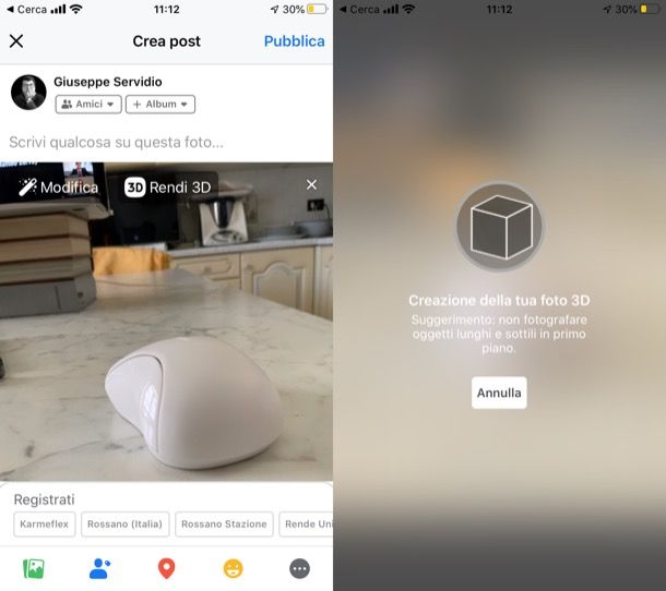 Fare foto 3D Facebook su iPhone