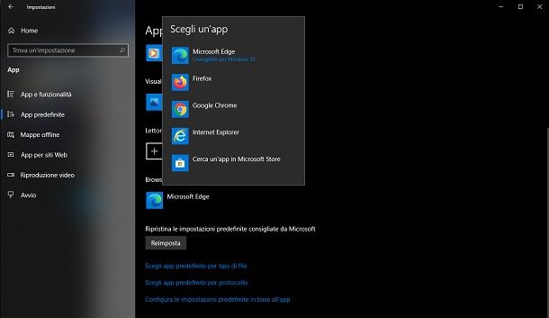 Cambiare browser su Windows 10