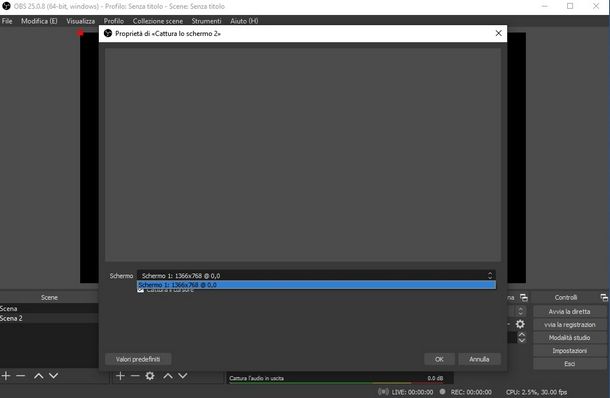 Impostare la cattura dello schermo come fonte in OBS