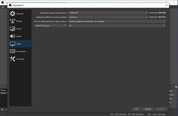Regolare le impostazioni video in OBS