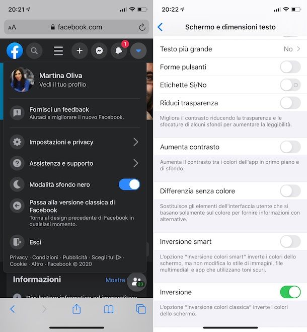 Dark mode Facebook iPhone