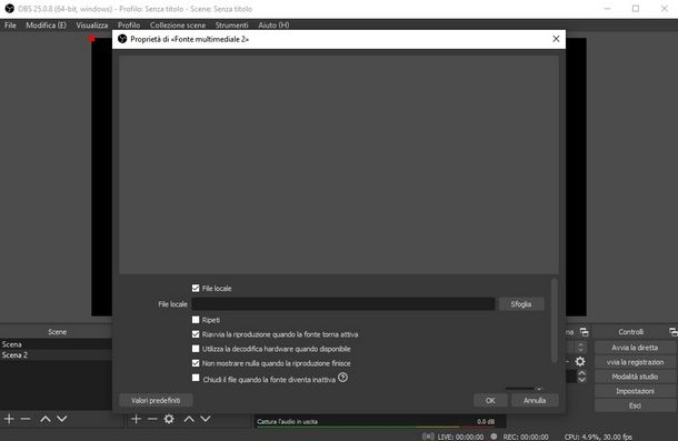 Come scegliere un file multimediale come fonte in OBS