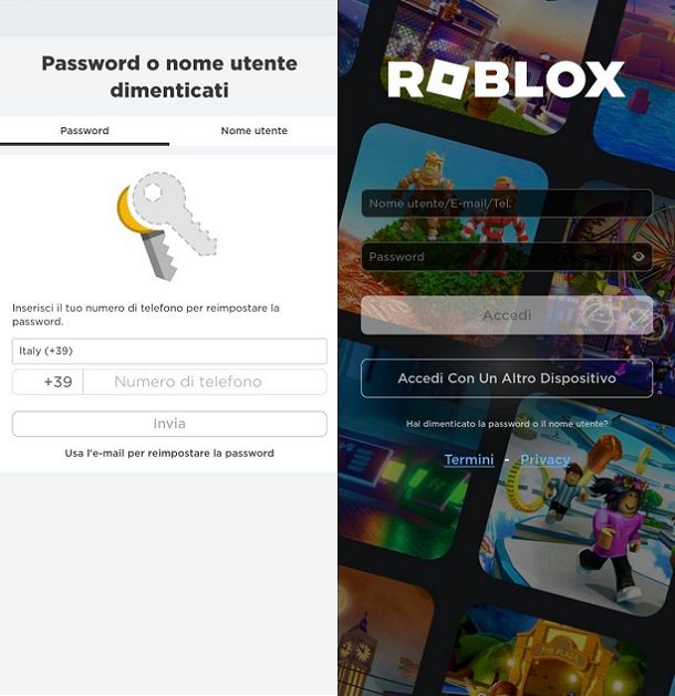 Roblox recupero password Android
