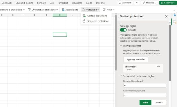 Come bloccare le celle su Excel con password