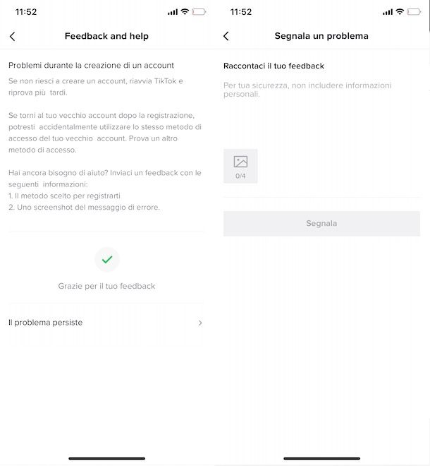 Richiedere assistenza a TikTok