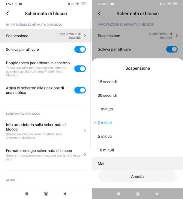 Disattivare sospensione schermo Android