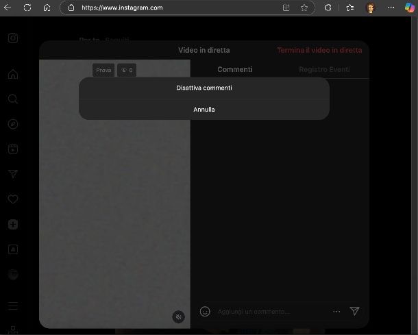 Come togliere i commenti dalle proprie dirette Instagram da PC