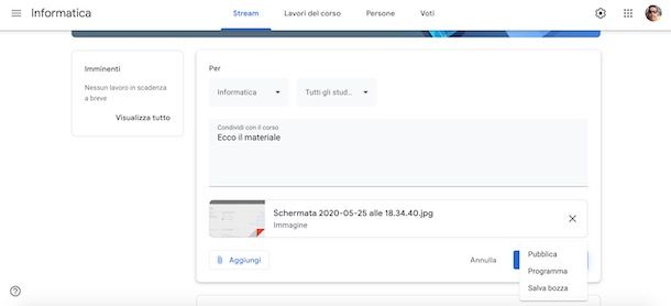 Programmare la pubblicazione di file su Classroom