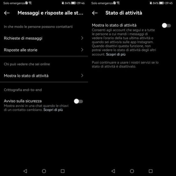 Disattivare lo stato di attività su Instagram