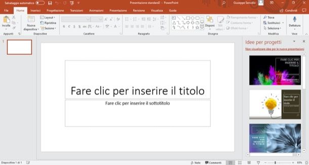 Schermata principale di PowerPoint