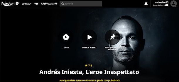 Guardare un contenuto gratuito su Rakuten TV