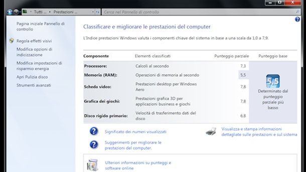 Come vedere le prestazioni del PC Windows 7