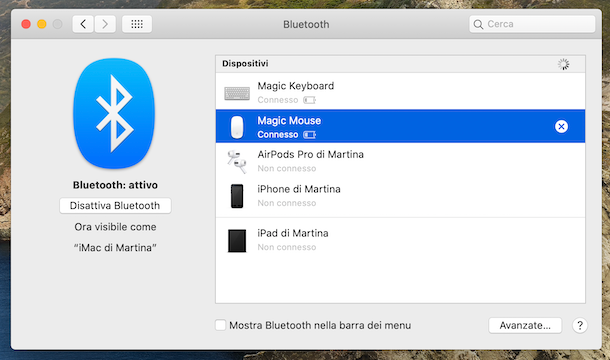 Configurazione mouse Bluetooth su macOS