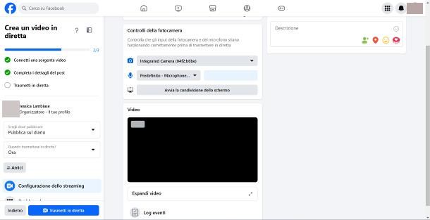 Come fare diretta Facebook con telecamera