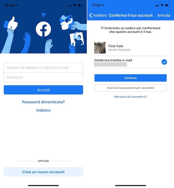 Recupero password Facebook da app
