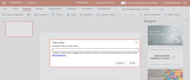 Inserire video PowerPoint Online