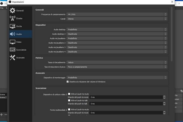 Impostare l'audio per le dirette in OBS