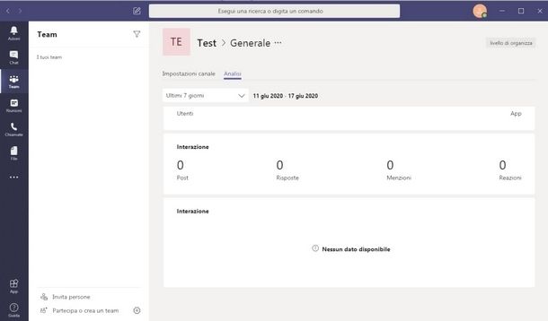 Strumenti statistici di Microsoft Teams