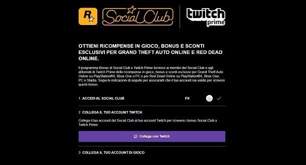 Collegamento Account Twitch Social Club