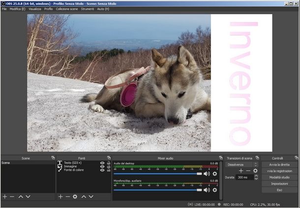 Cambiare lo sfondo e inserire un testo personalizzato in OBS