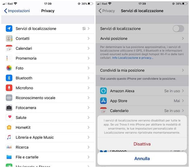 Come disattivare la localizzazione su iPhone