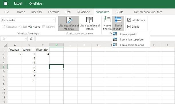 Come bloccare le celle in scorrimento su Excel Online