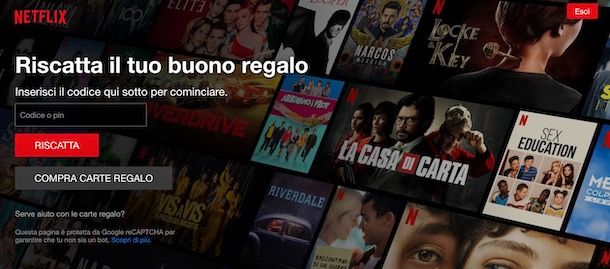 Riscattare carta regalo Netflix