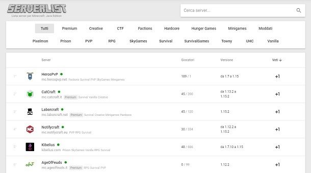 Trovare server Minecraft