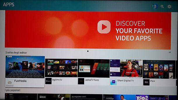Il pannello delle app per Smart TV Samsung
