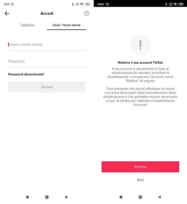 Riattivare account TikTok