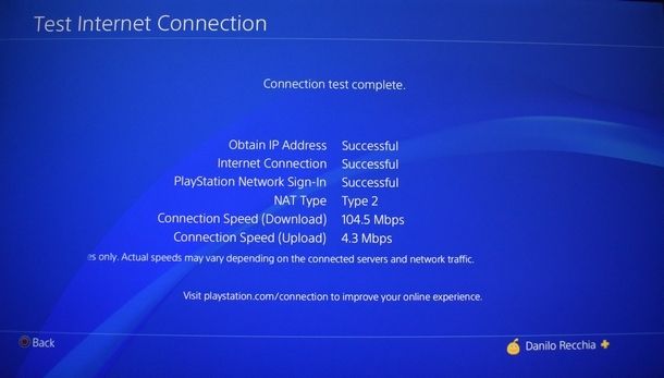 Procedere alla verifica della connessione da PS4