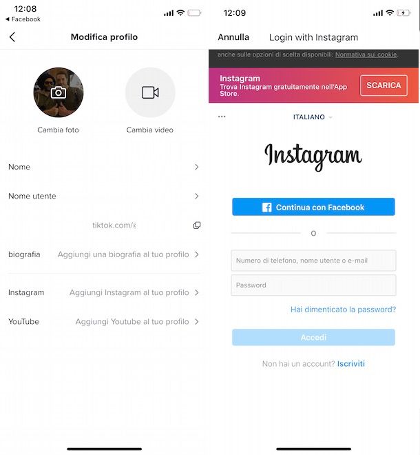 Come registrarsi su TikTok con Instagram