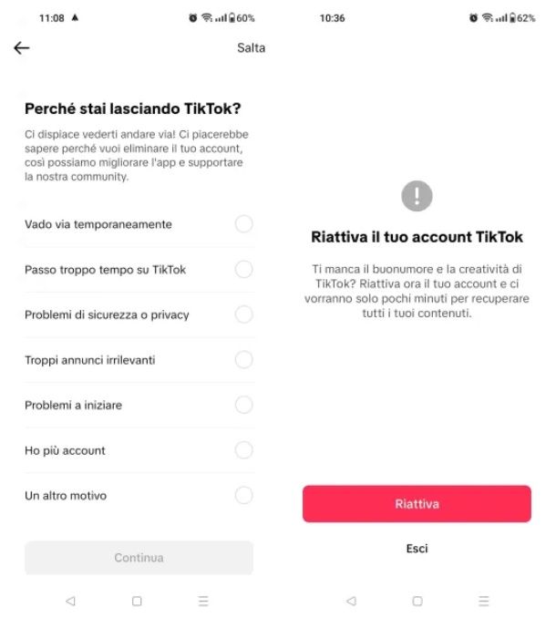 Come recuperare account TikTok eliminato