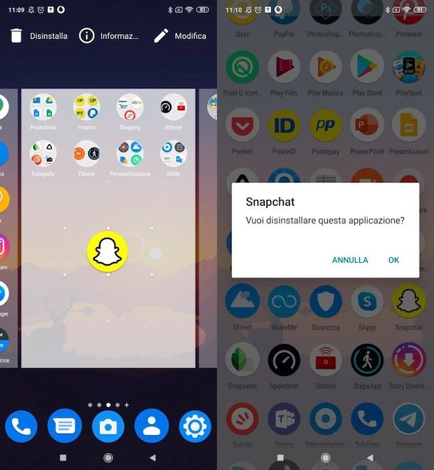 Disinstallare Snapchat su Android