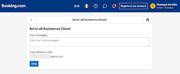 Contattare Booking via mail