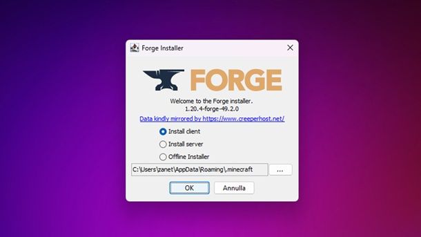 Installazione Forge Minecraft