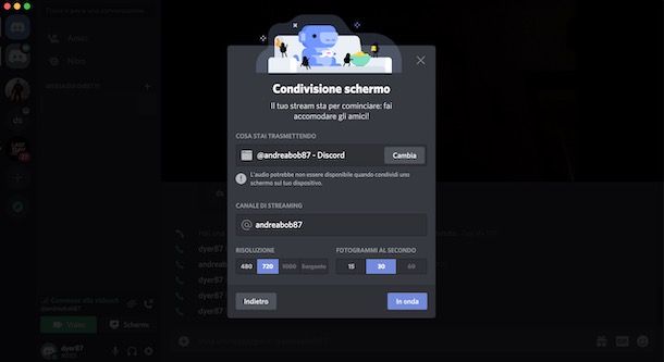 Avviare la condivisione dello schermo su Discord