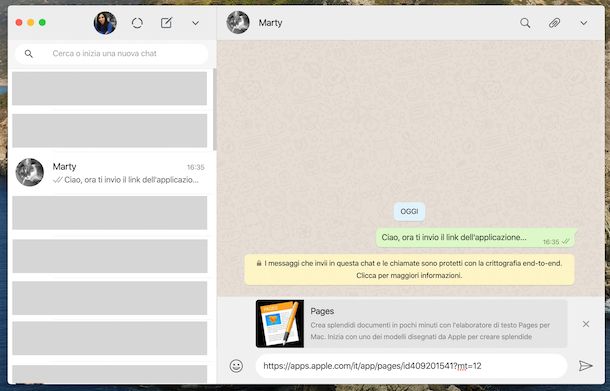 Invio applicazioni WhatsApp su Mac